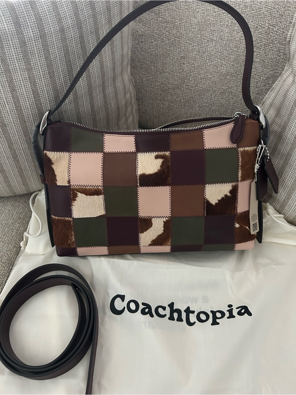 coach coachtopia Alter Ego Slouchy Shoulder Bag MERLOT / OLIVE cow print